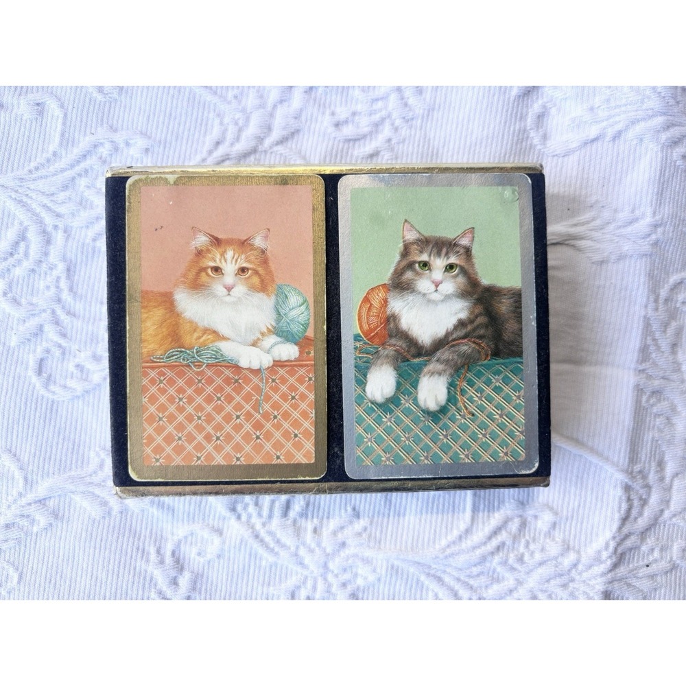 Vintage MCM Congress Double Deck Playing Cards IN BOX Cats Yarn – Used